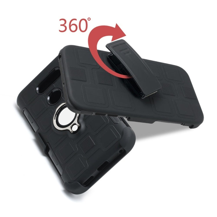 For LG V30 3 In 1 Cube PC + TPU Protective Case with 360 Degrees Rotate Silver Ring Holder