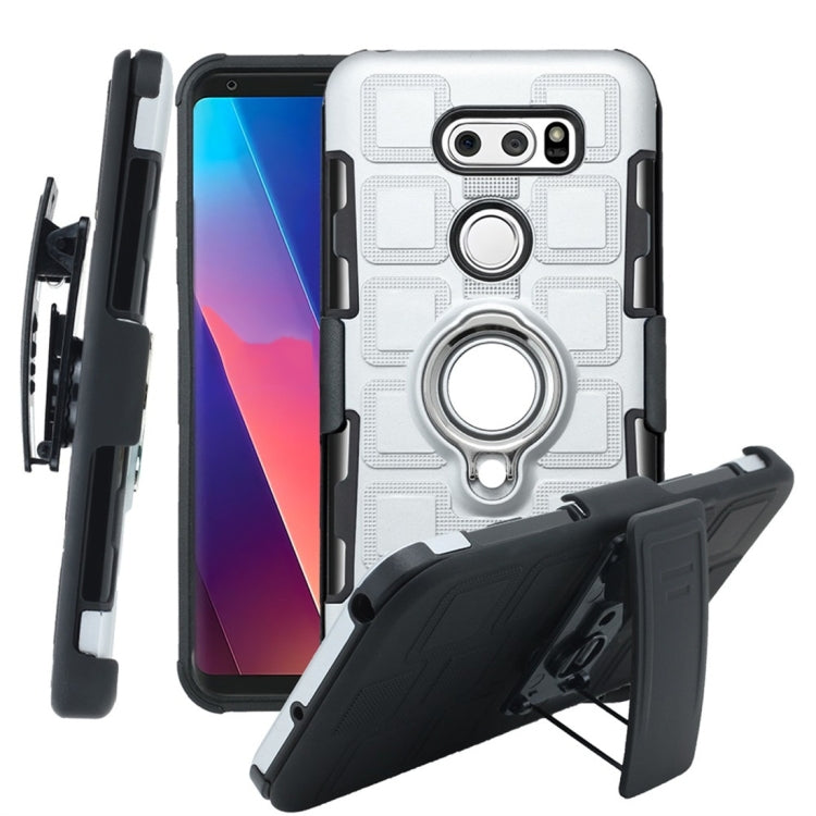 For LG V30 3 In 1 Cube PC + TPU Protective Case with 360 Degrees Rotate Silver Ring Holder