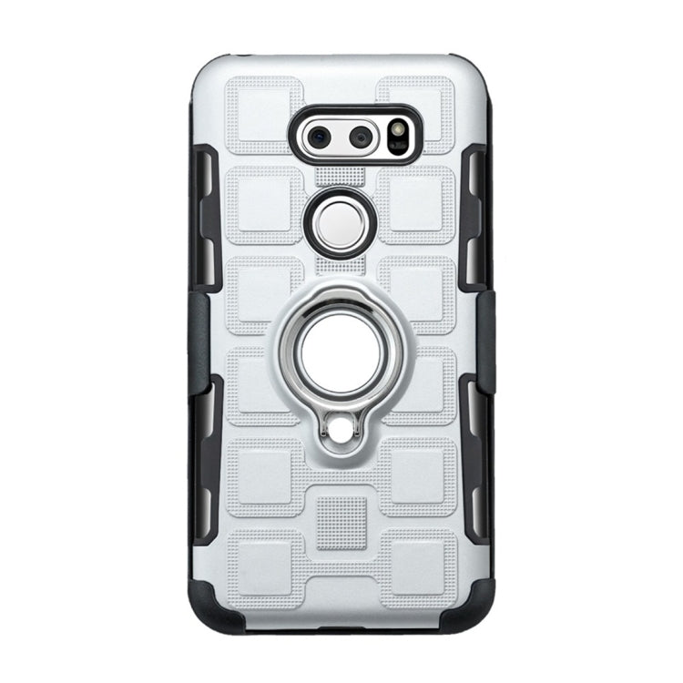 For LG V30 3 In 1 Cube PC + TPU Protective Case with 360 Degrees Rotate Silver Ring Holder