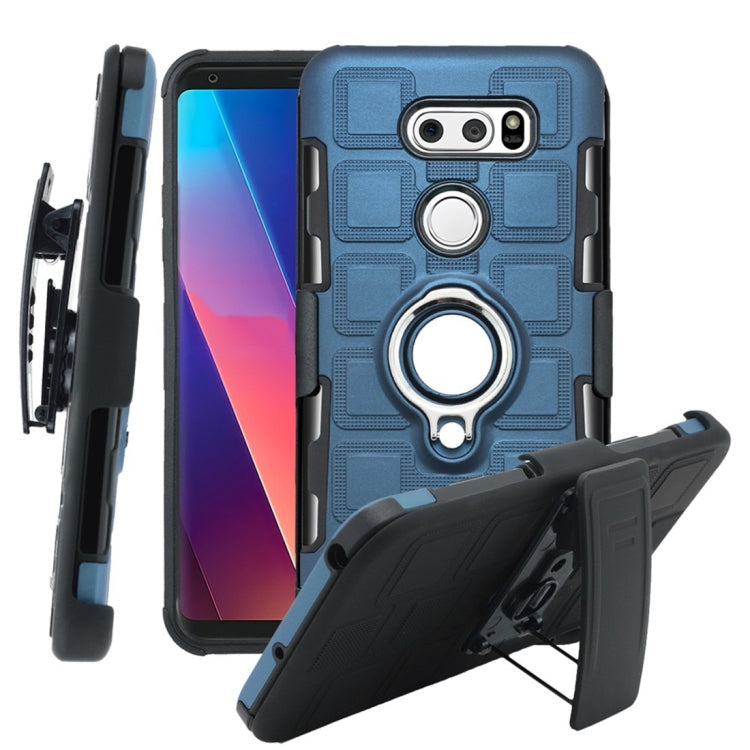 For LG V30 3 In 1 Cube PC + TPU Protective Case with 360 Degrees Rotate Silver Ring Holder
