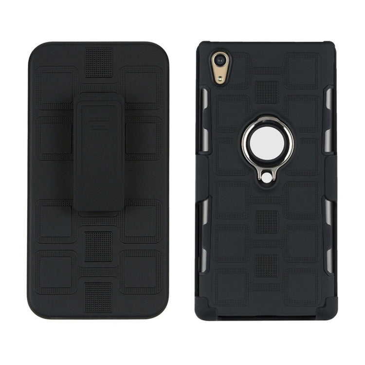 For Sony Xperia XA1 Ultra 3 In 1 Cube PC + TPU Protective Case with 360 Degrees Rotate Silver Ring Holder