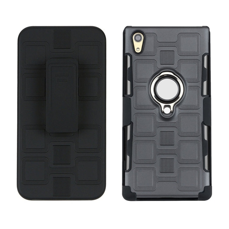 For Sony Xperia XA1 Ultra 3 In 1 Cube PC + TPU Protective Case with 360 Degrees Rotate Silver Ring Holder