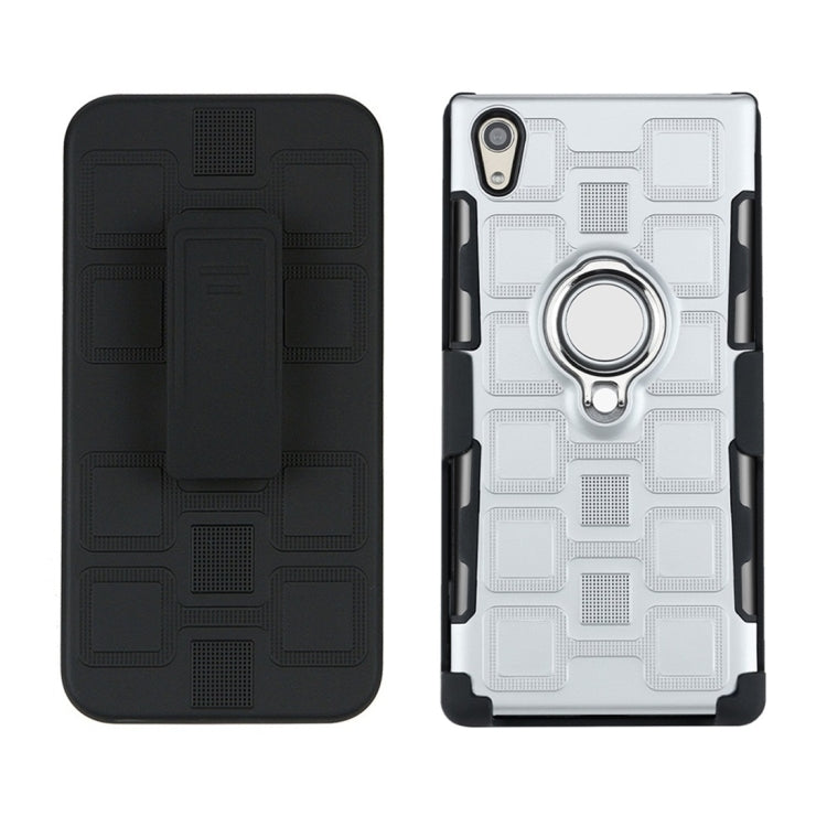 For Sony Xperia XA1 Ultra 3 In 1 Cube PC + TPU Protective Case with 360 Degrees Rotate Silver Ring Holder