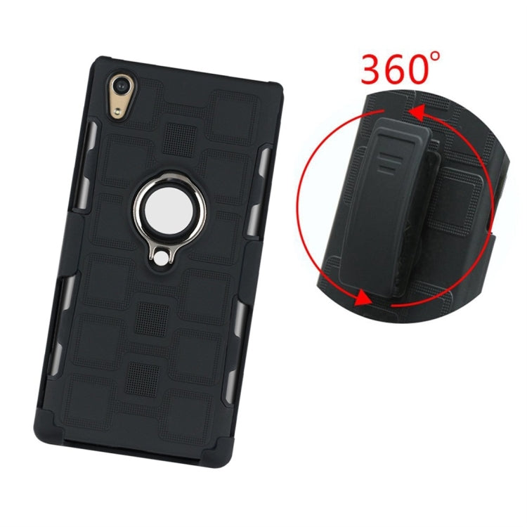For Sony Xperia XA1 Ultra 3 In 1 Cube PC + TPU Protective Case with 360 Degrees Rotate Silver Ring Holder