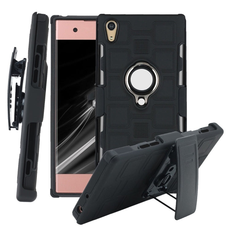 For Sony Xperia XA1 3 In 1 Cube PC + TPU Protective Case with 360 Degrees Rotate Silver Ring Holder