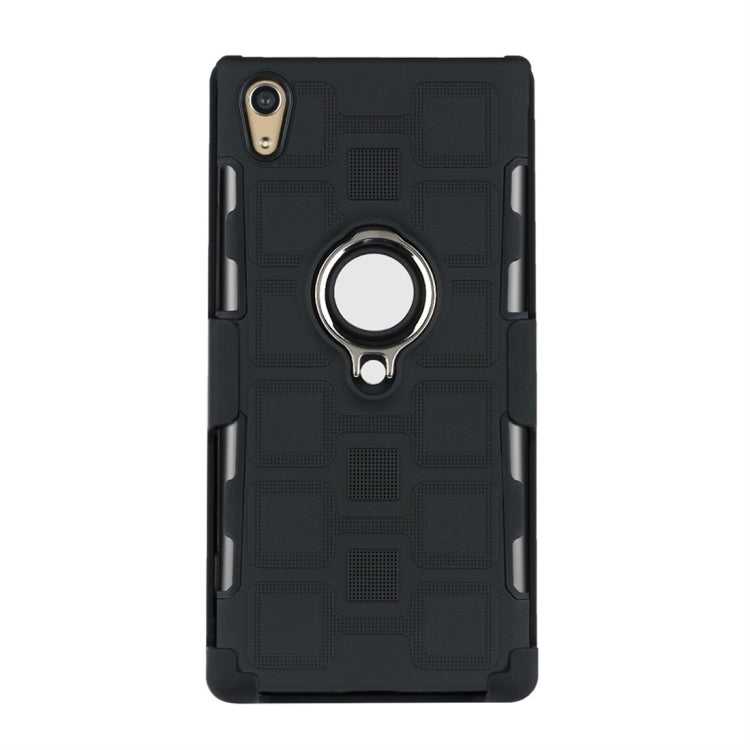For Sony Xperia XA1 3 In 1 Cube PC + TPU Protective Case with 360 Degrees Rotate Silver Ring Holder