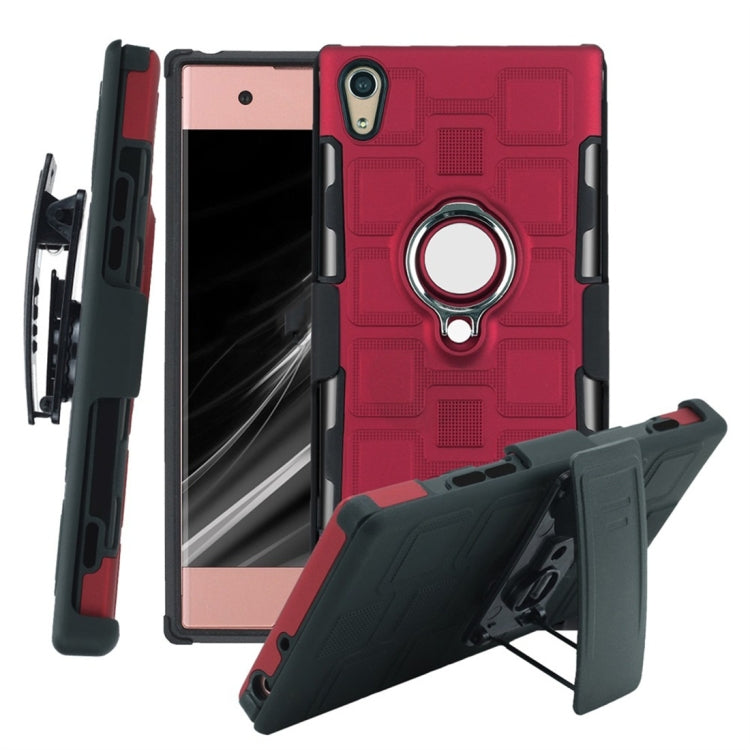 For Sony Xperia XA1 3 In 1 Cube PC + TPU Protective Case with 360 Degrees Rotate Silver Ring Holder