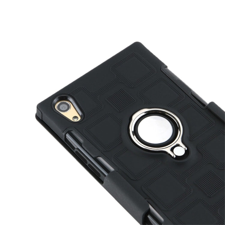 For Sony Xperia XA1 3 In 1 Cube PC + TPU Protective Case with 360 Degrees Rotate Silver Ring Holder