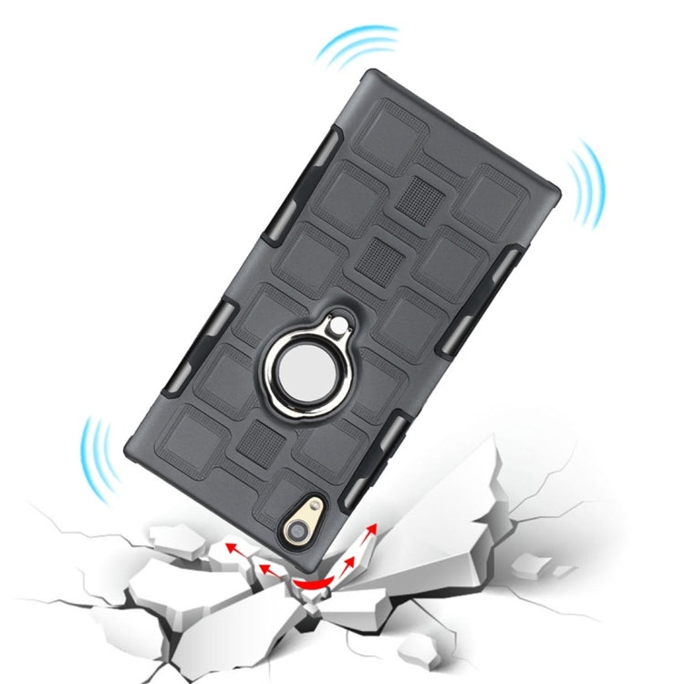 For Sony Xperia XA1 3 In 1 Cube PC + TPU Protective Case with 360 Degrees Rotate Silver Ring Holder