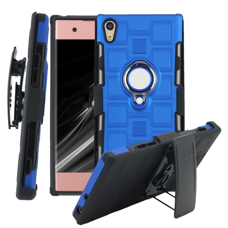 For Sony Xperia XA1 3 In 1 Cube PC + TPU Protective Case with 360 Degrees Rotate Silver Ring Holder