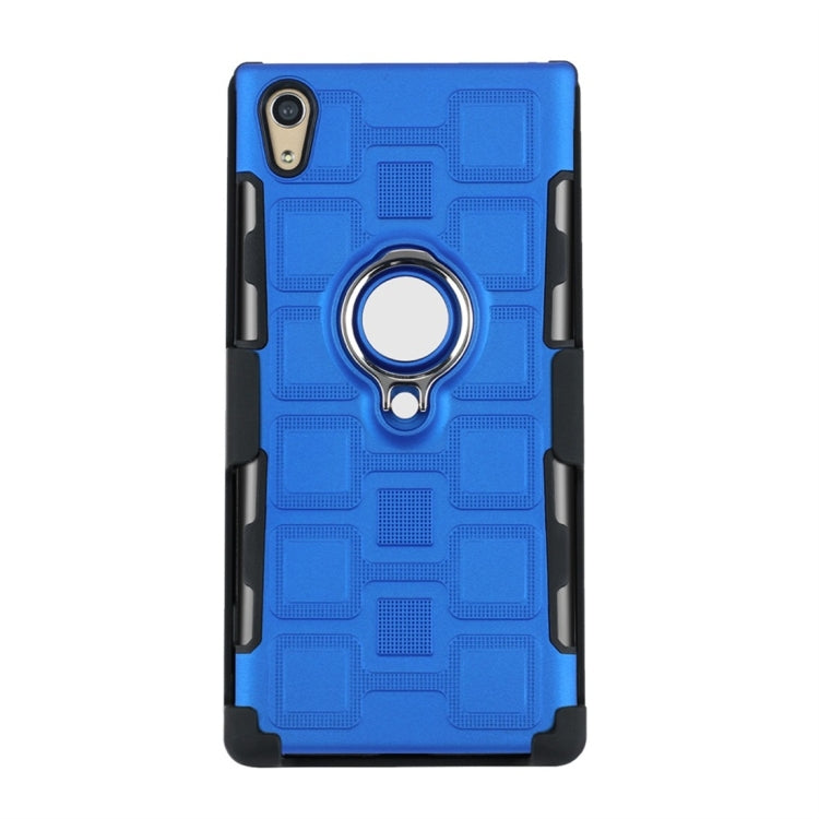 For Sony Xperia XA1 3 In 1 Cube PC + TPU Protective Case with 360 Degrees Rotate Silver Ring Holder