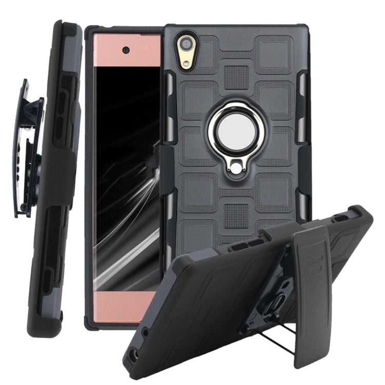 For Sony Xperia XA1 3 In 1 Cube PC + TPU Protective Case with 360 Degrees Rotate Silver Ring Holder
