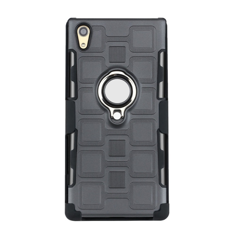 For Sony Xperia XA1 3 In 1 Cube PC + TPU Protective Case with 360 Degrees Rotate Silver Ring Holder