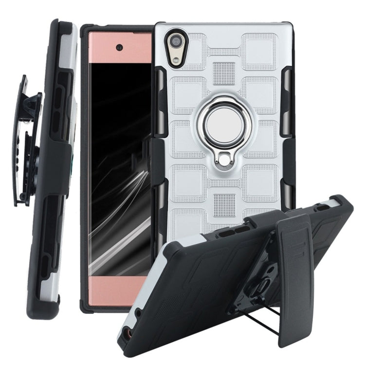 For Sony Xperia XA1 3 In 1 Cube PC + TPU Protective Case with 360 Degrees Rotate Silver Ring Holder