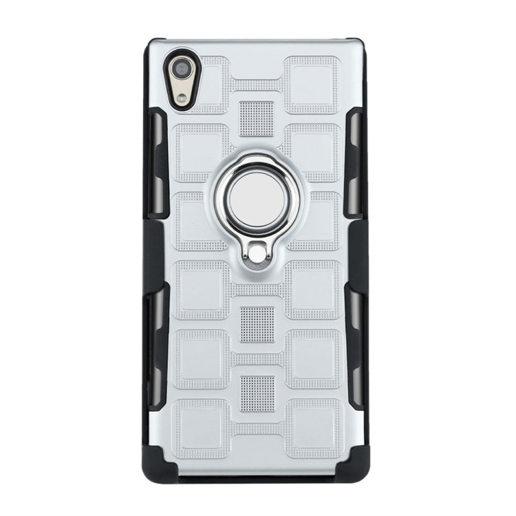 For Sony Xperia XA1 3 In 1 Cube PC + TPU Protective Case with 360 Degrees Rotate Silver Ring Holder