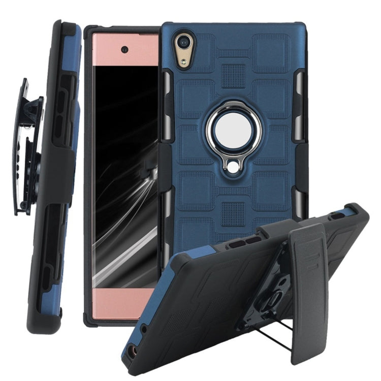 For Sony Xperia XA1 3 In 1 Cube PC + TPU Protective Case with 360 Degrees Rotate Silver Ring Holder