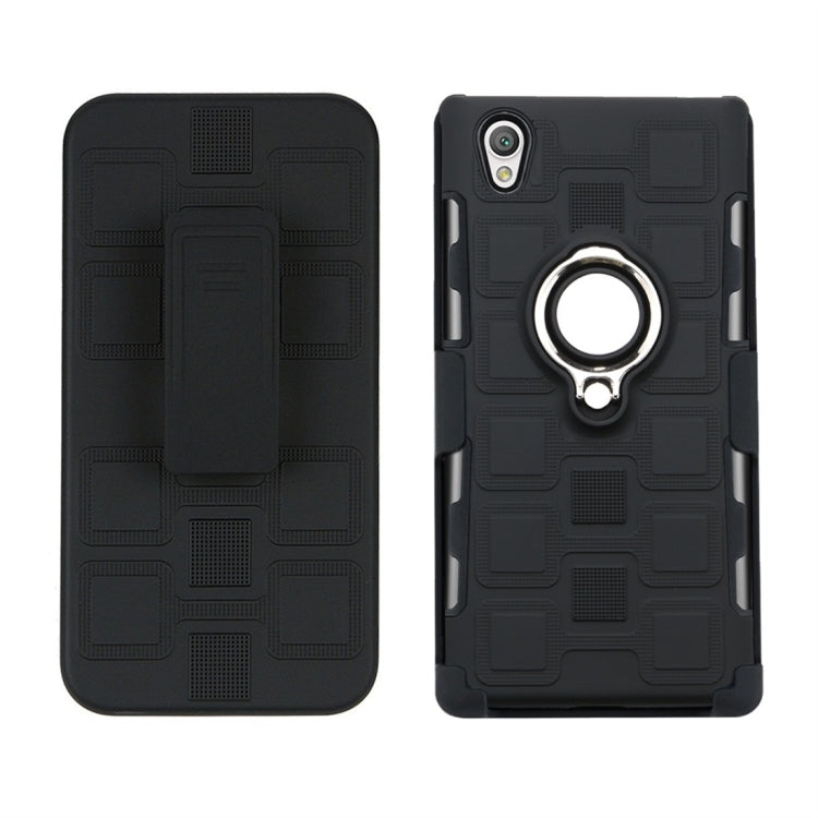 For Sony Xperia L1 3 In 1 Cube PC + TPU Protective Case with 360 Degrees Rotate Silver Ring Holder
