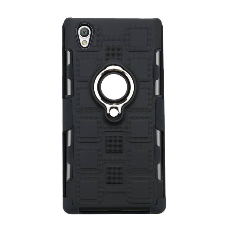 For Sony Xperia L1 3 In 1 Cube PC + TPU Protective Case with 360 Degrees Rotate Silver Ring Holder