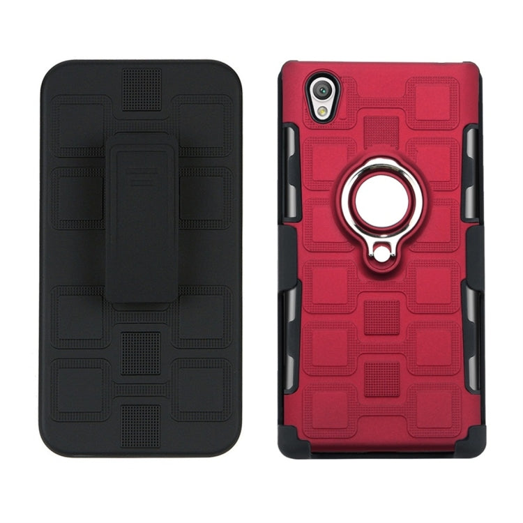 For Sony Xperia L1 3 In 1 Cube PC + TPU Protective Case with 360 Degrees Rotate Silver Ring Holder