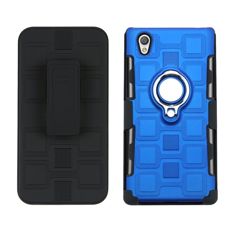 For Sony Xperia L1 3 In 1 Cube PC + TPU Protective Case with 360 Degrees Rotate Silver Ring Holder
