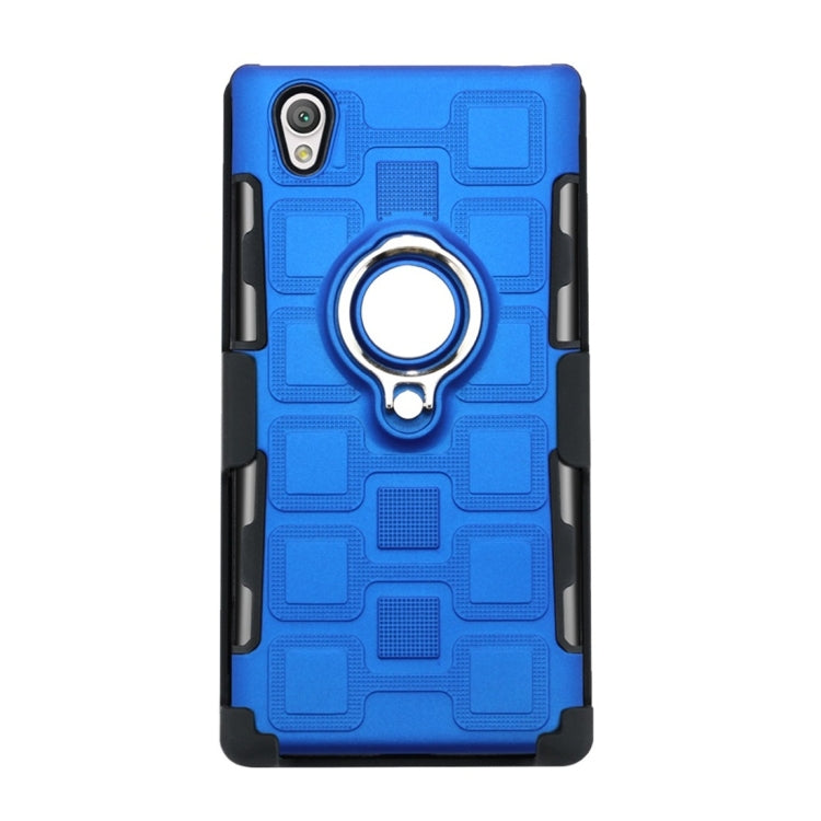 For Sony Xperia L1 3 In 1 Cube PC + TPU Protective Case with 360 Degrees Rotate Silver Ring Holder