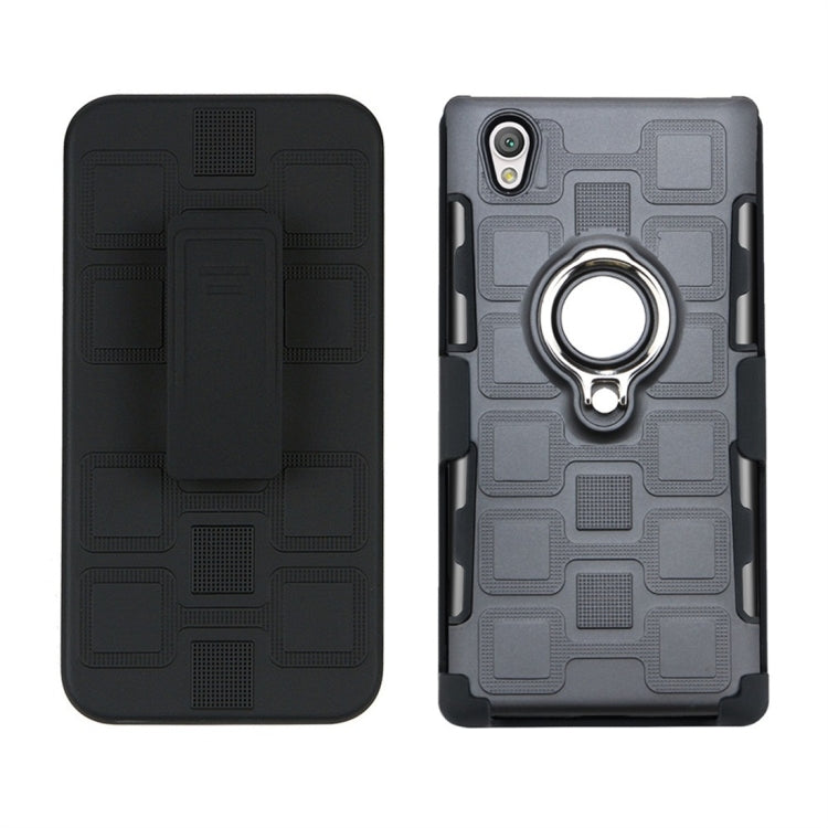 For Sony Xperia L1 3 In 1 Cube PC + TPU Protective Case with 360 Degrees Rotate Silver Ring Holder