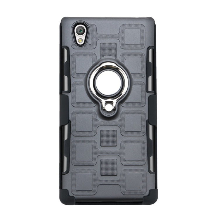 For Sony Xperia L1 3 In 1 Cube PC + TPU Protective Case with 360 Degrees Rotate Silver Ring Holder