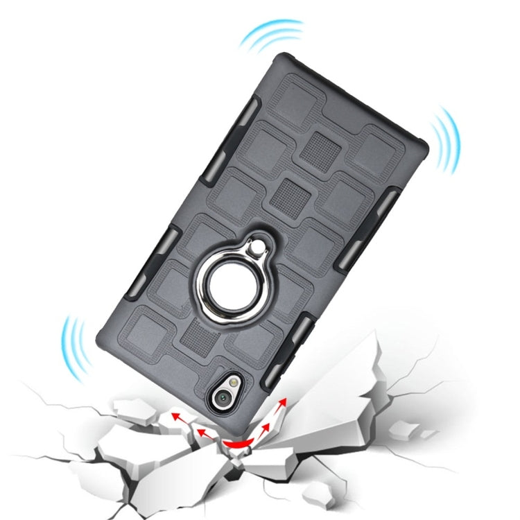 For Sony Xperia L1 3 In 1 Cube PC + TPU Protective Case with 360 Degrees Rotate Silver Ring Holder