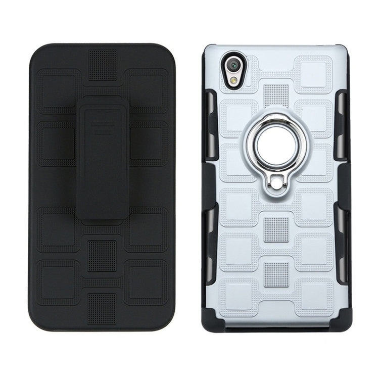 For Sony Xperia L1 3 In 1 Cube PC + TPU Protective Case with 360 Degrees Rotate Silver Ring Holder