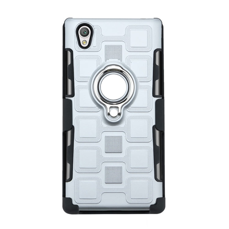 For Sony Xperia L1 3 In 1 Cube PC + TPU Protective Case with 360 Degrees Rotate Silver Ring Holder