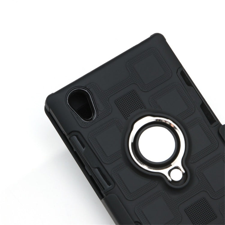 For Sony Xperia L1 3 In 1 Cube PC + TPU Protective Case with 360 Degrees Rotate Silver Ring Holder