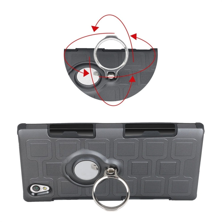For Sony Xperia L1 3 In 1 Cube PC + TPU Protective Case with 360 Degrees Rotate Silver Ring Holder