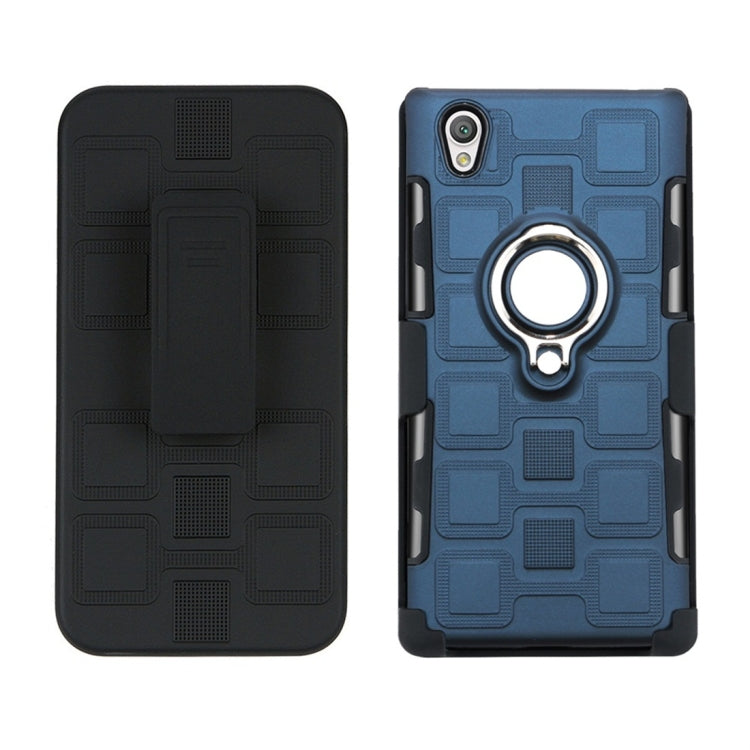 For Sony Xperia L1 3 In 1 Cube PC + TPU Protective Case with 360 Degrees Rotate Silver Ring Holder