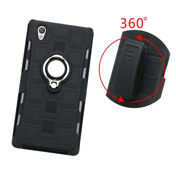 For Sony Xperia L1 3 In 1 Cube PC + TPU Protective Case with 360 Degrees Rotate Silver Ring Holder