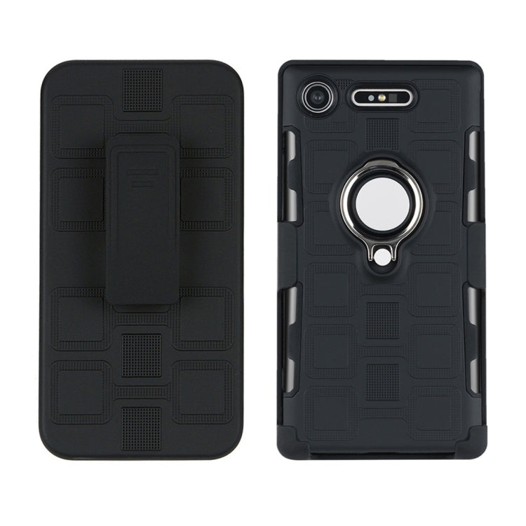 For Sony Xperia XZ1 3 In 1 Cube PC + TPU Protective Case with 360 Degrees Rotate Silver Ring Holder