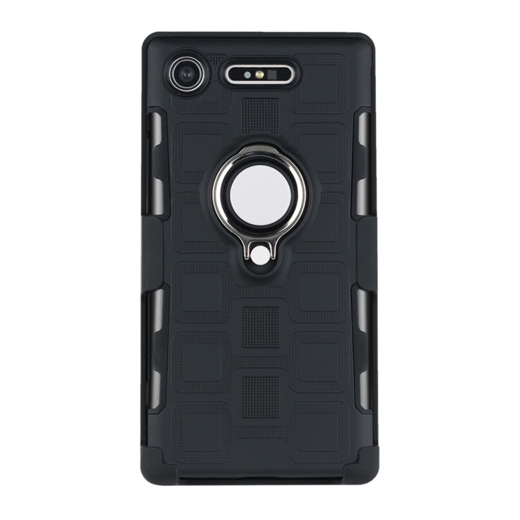 For Sony Xperia XZ1 3 In 1 Cube PC + TPU Protective Case with 360 Degrees Rotate Silver Ring Holder
