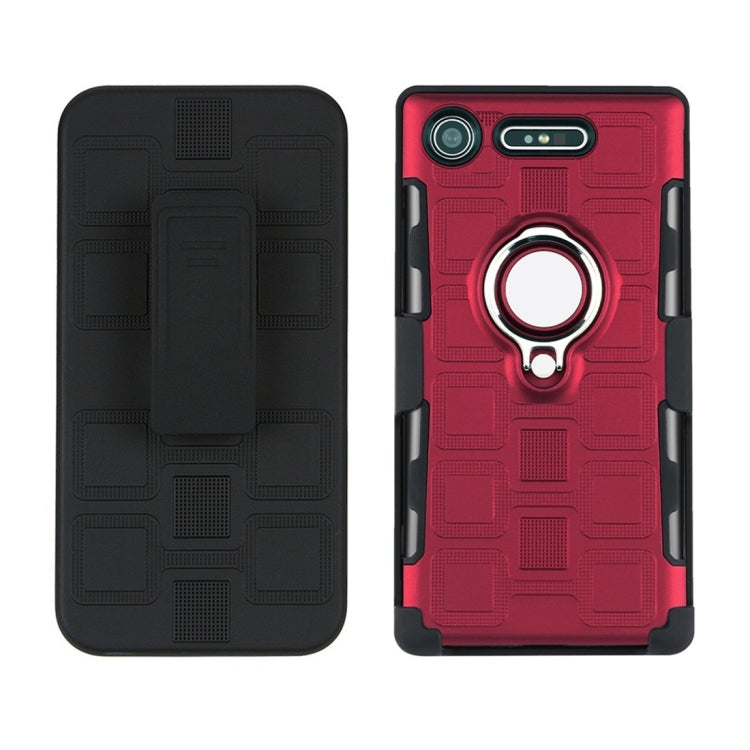 For Sony Xperia XZ1 3 In 1 Cube PC + TPU Protective Case with 360 Degrees Rotate Silver Ring Holder