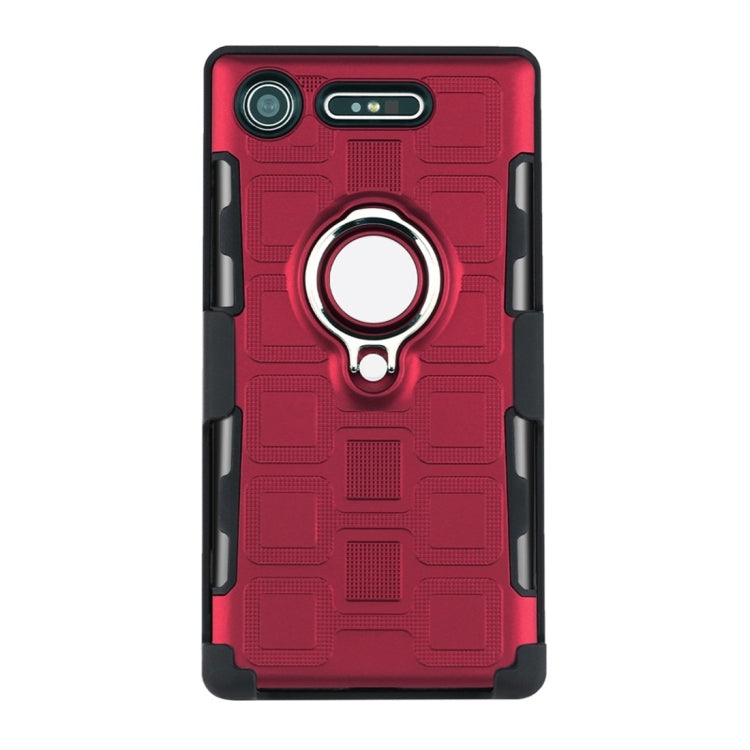 For Sony Xperia XZ1 3 In 1 Cube PC + TPU Protective Case with 360 Degrees Rotate Silver Ring Holder