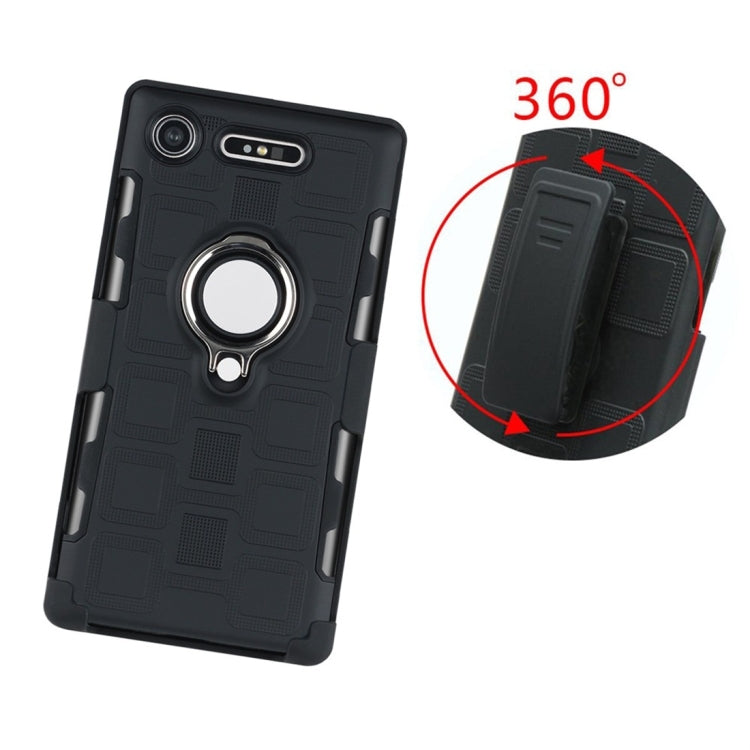 For Sony Xperia XZ1 3 In 1 Cube PC + TPU Protective Case with 360 Degrees Rotate Silver Ring Holder