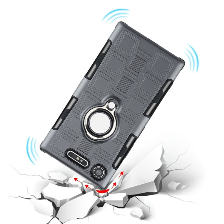For Sony Xperia XZ1 3 In 1 Cube PC + TPU Protective Case with 360 Degrees Rotate Silver Ring Holder