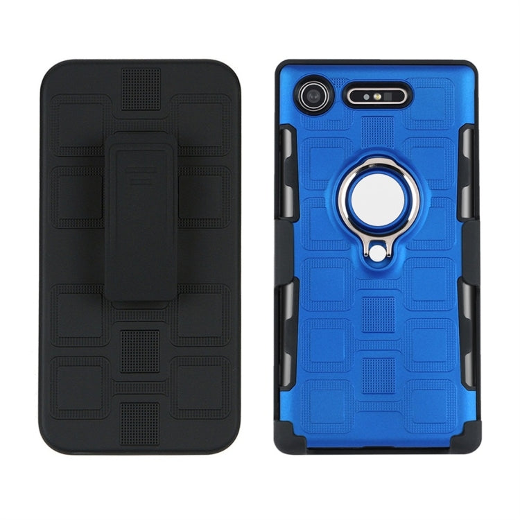 For Sony Xperia XZ1 3 In 1 Cube PC + TPU Protective Case with 360 Degrees Rotate Silver Ring Holder
