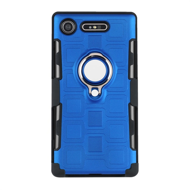 For Sony Xperia XZ1 3 In 1 Cube PC + TPU Protective Case with 360 Degrees Rotate Silver Ring Holder