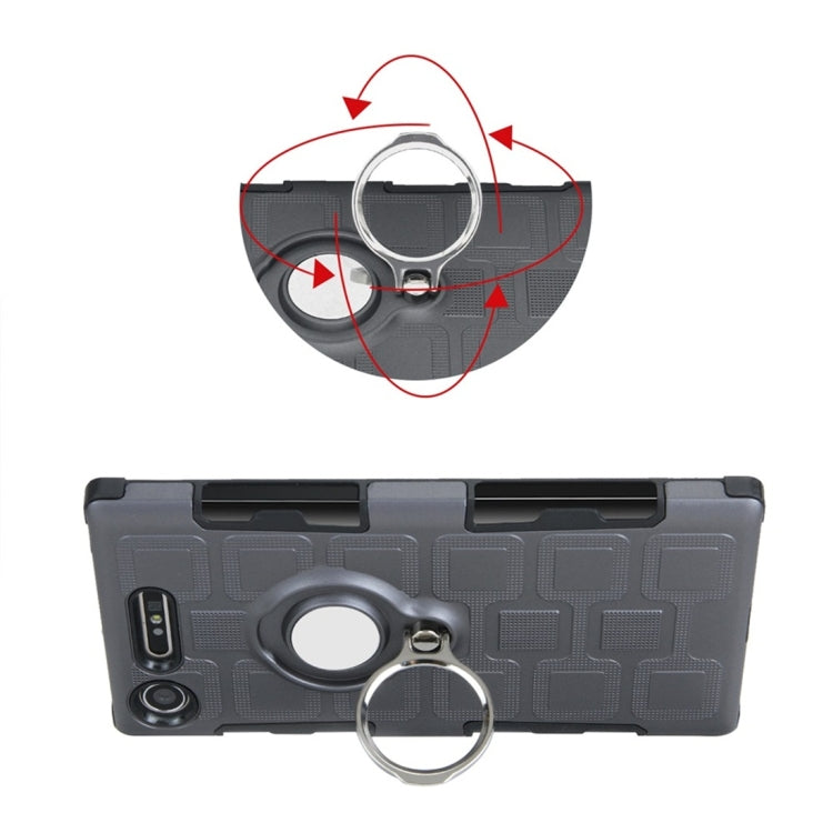 For Sony Xperia XZ1 3 In 1 Cube PC + TPU Protective Case with 360 Degrees Rotate Silver Ring Holder