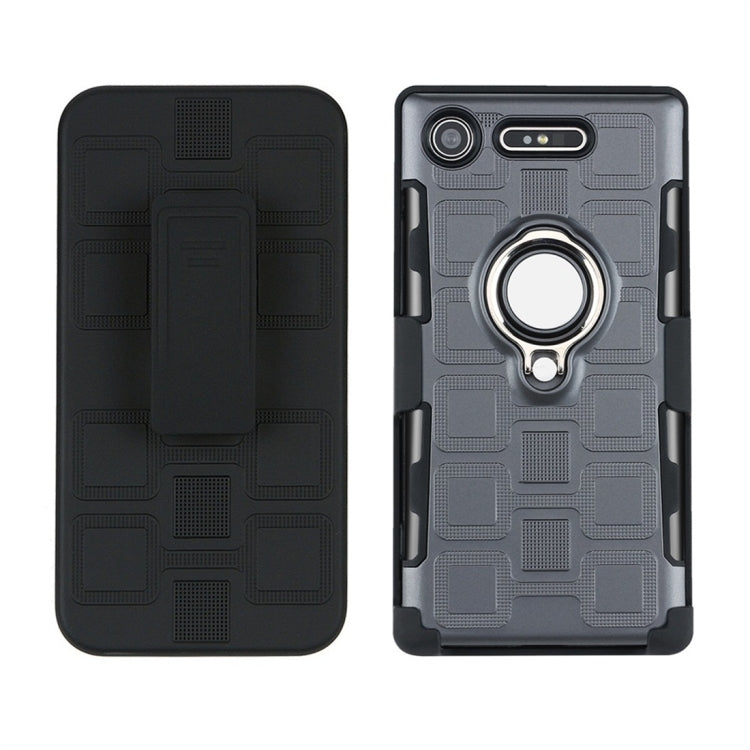 For Sony Xperia XZ1 3 In 1 Cube PC + TPU Protective Case with 360 Degrees Rotate Silver Ring Holder