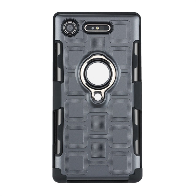 For Sony Xperia XZ1 3 In 1 Cube PC + TPU Protective Case with 360 Degrees Rotate Silver Ring Holder