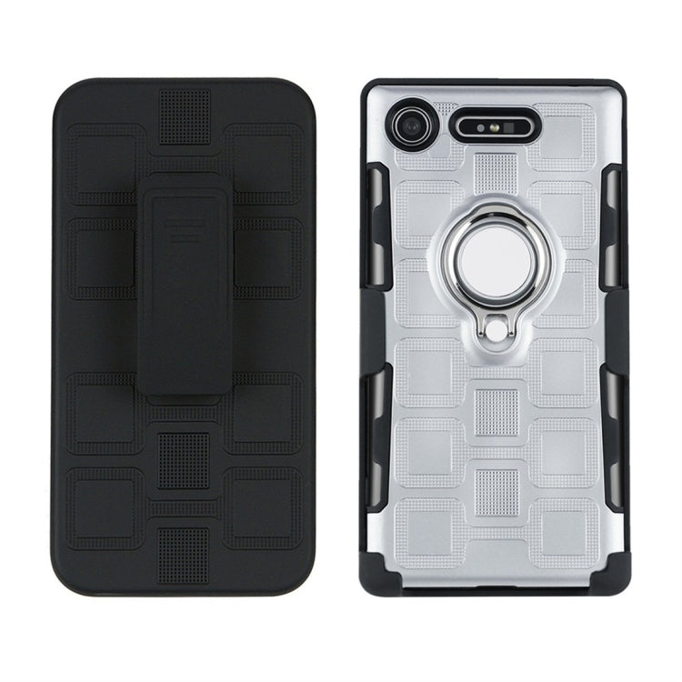 For Sony Xperia XZ1 3 In 1 Cube PC + TPU Protective Case with 360 Degrees Rotate Silver Ring Holder