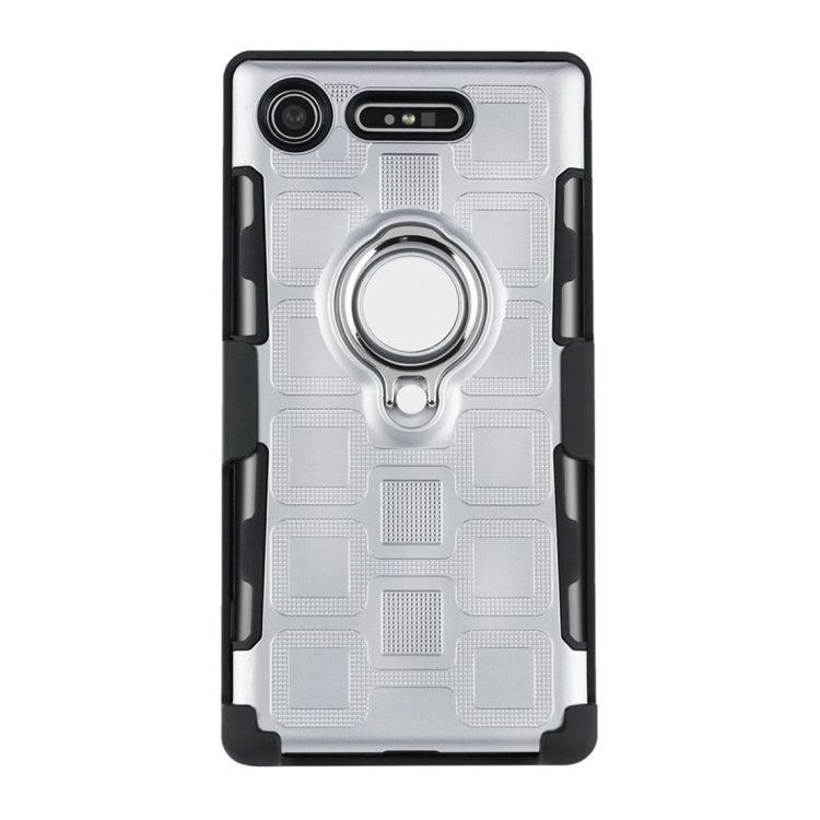 For Sony Xperia XZ1 3 In 1 Cube PC + TPU Protective Case with 360 Degrees Rotate Silver Ring Holder
