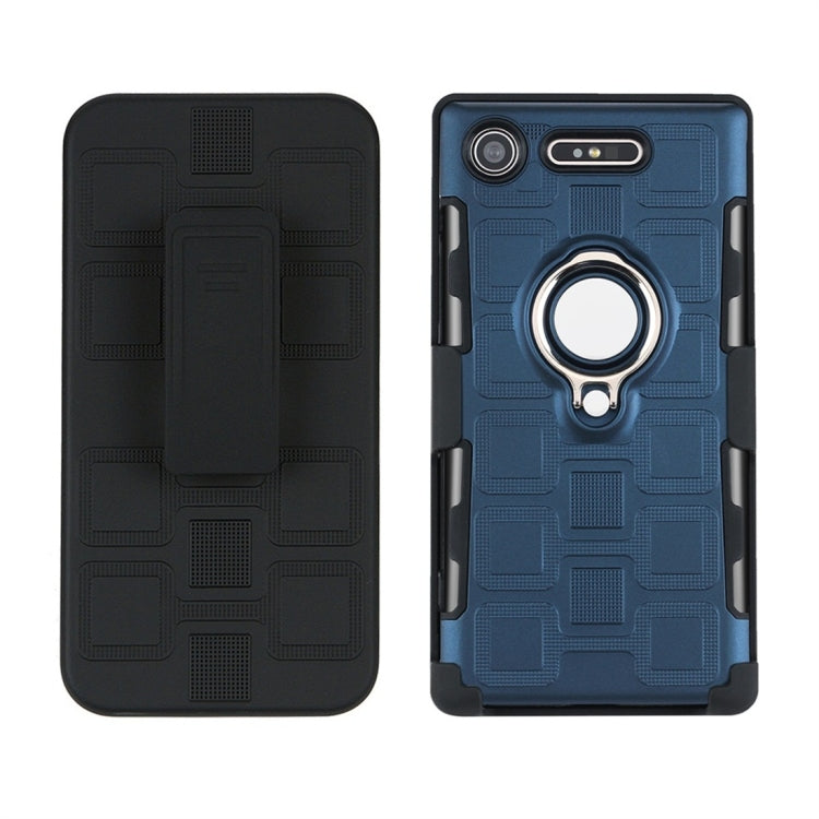 For Sony Xperia XZ1 3 In 1 Cube PC + TPU Protective Case with 360 Degrees Rotate Silver Ring Holder