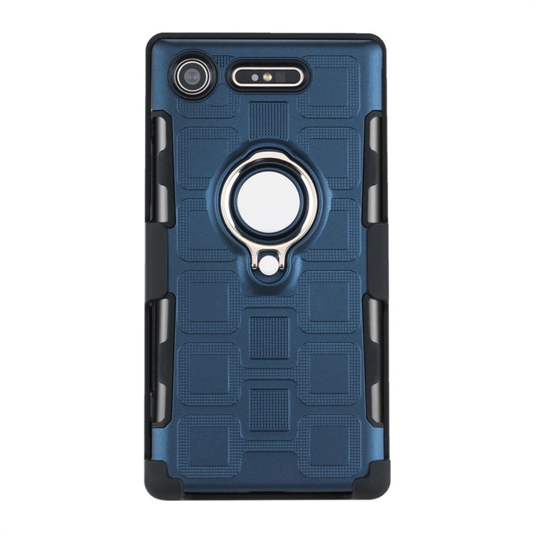 For Sony Xperia XZ1 3 In 1 Cube PC + TPU Protective Case with 360 Degrees Rotate Silver Ring Holder