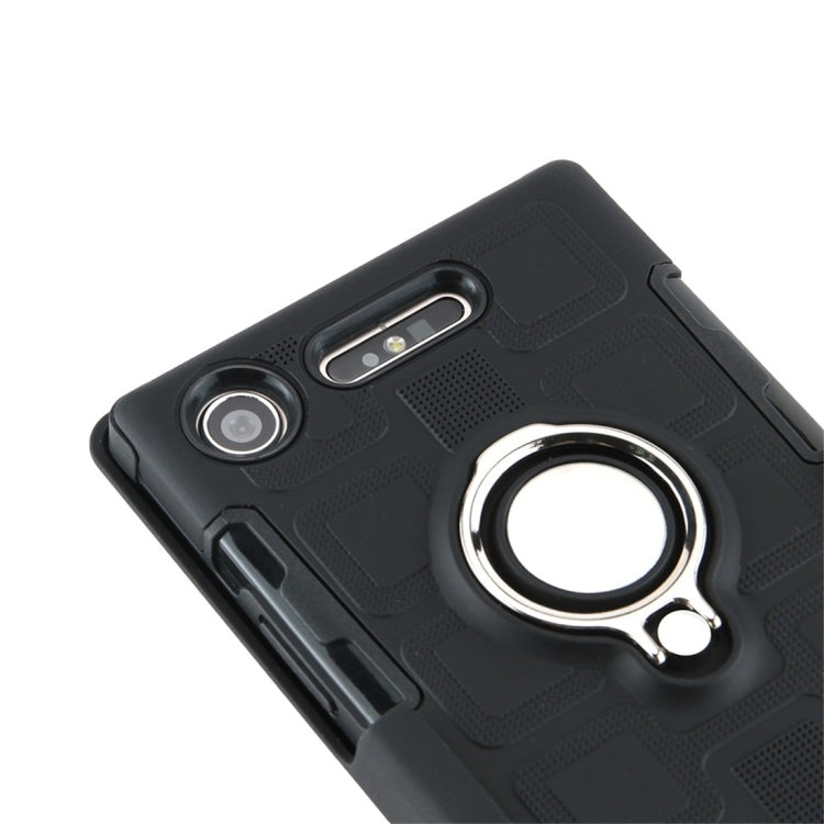 For Sony Xperia XZ1 3 In 1 Cube PC + TPU Protective Case with 360 Degrees Rotate Silver Ring Holder